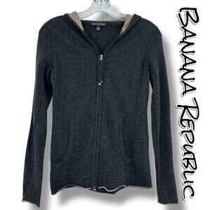 Banana Republic Cashmere Wool Zip Up Hoodie Gray Knit Sweater Jacket Womens XS